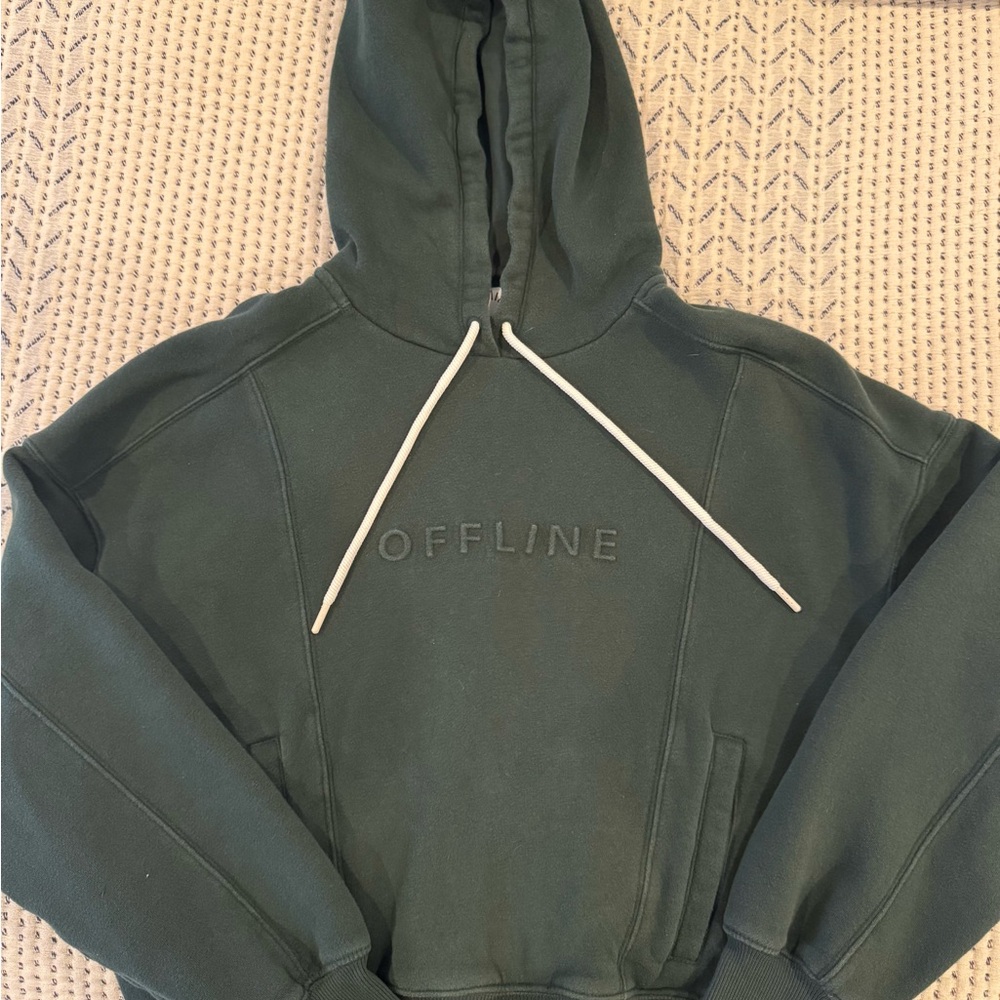 Aerie Green Hoodie with 'Offline' Embroidery